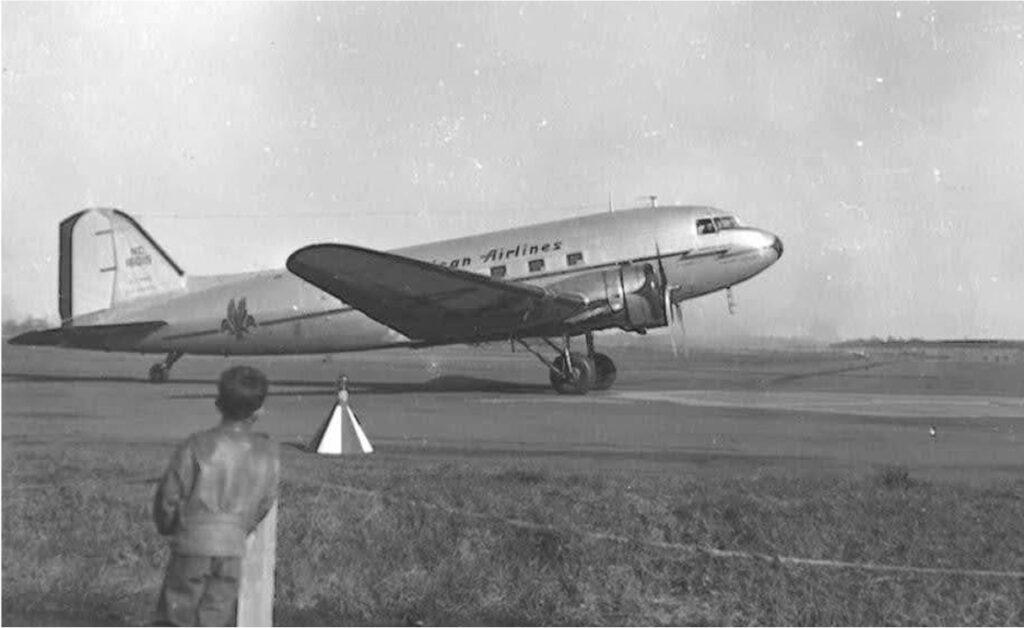 1950s - Photograph of an American Airlines airplane on a runway